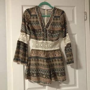 Long sleeve Crochet Shorts Romper